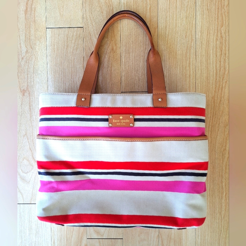Kate Spade New York Oak Island Stripe tote bag 17 x 11 BEAUTIFUL PINK BAG
